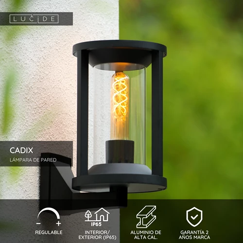 Lucide CADIX - Lámpara de pared Dentro/Fuera - 1xE27 - IP65 - Negro - USP